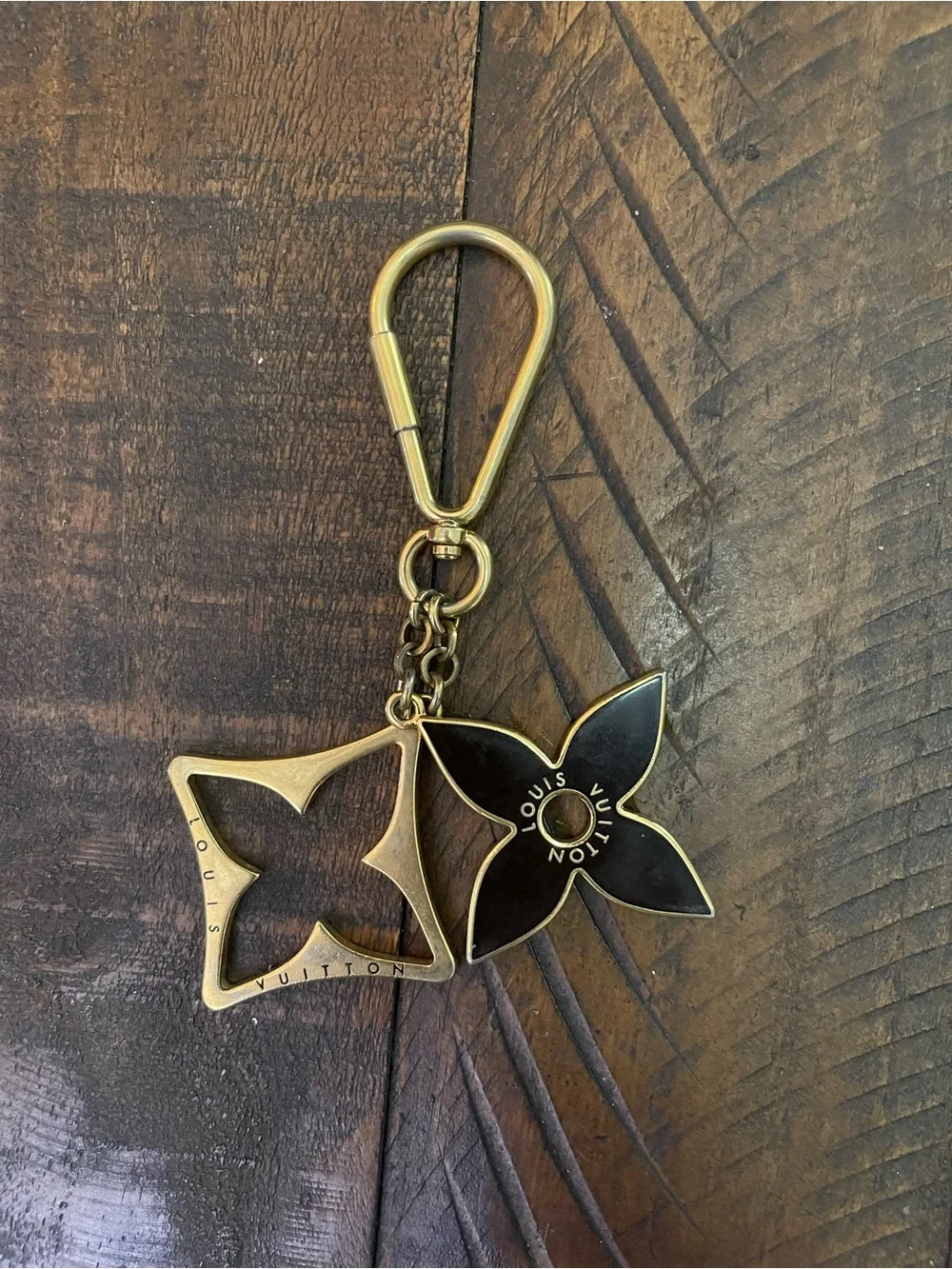 Gold Louis Vuitton Flower Puzzle Keychain Charm - Black & Gold